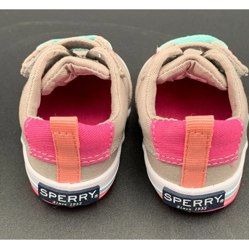 Sperry Baby Spinnaker Crib Jr Washable Sneaker Grey Pink Teal Stripe Size‎ 1M